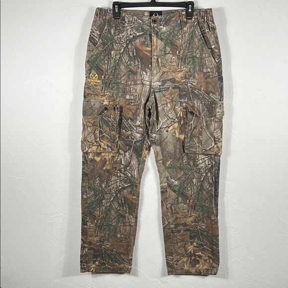 🦌🎯 Vintage REALTREE Camouflage Hunting Camo Denim Cargo Pants Men Sz 32x34 - E - Picture 1 of 9